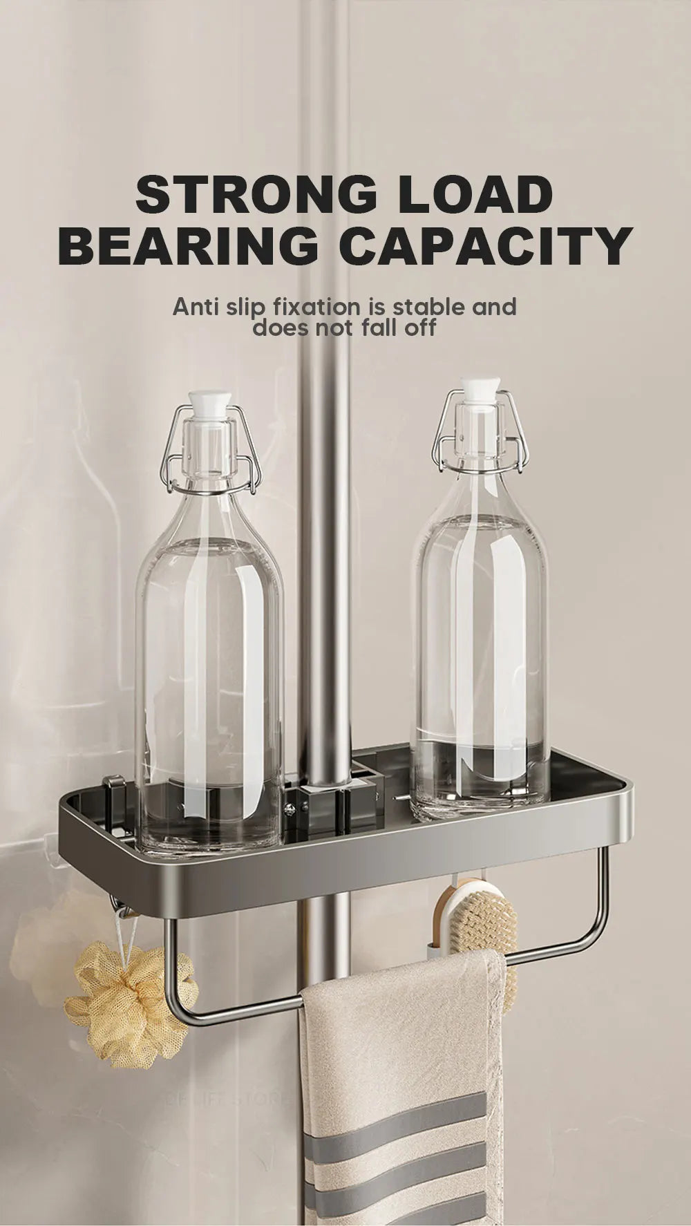 1/2PCS Punch-Free Shower Caddy With Towel Rod Bathroom Shelf