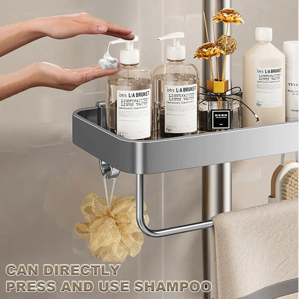 1/2PCS Punch-Free Shower Caddy With Towel Rod Bathroom Shelf
