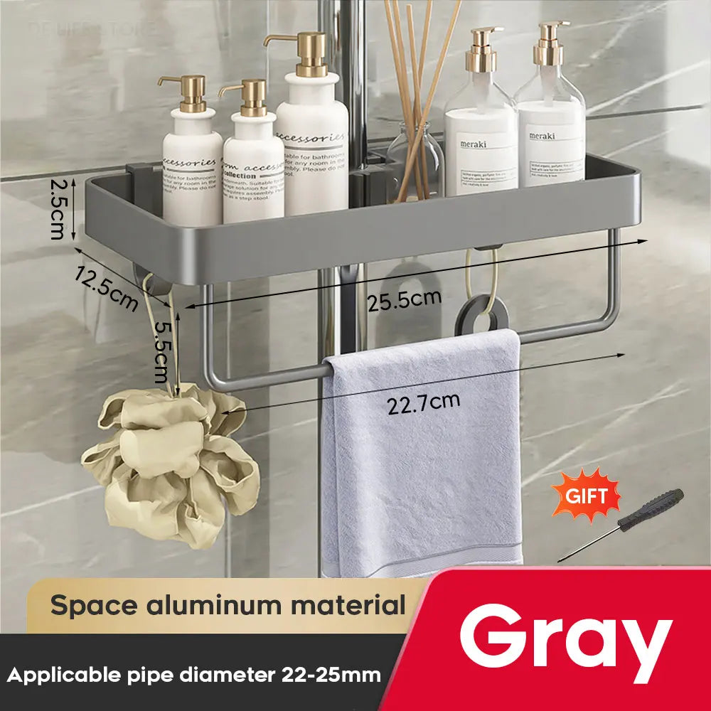 1/2PCS Punch-Free Shower Caddy With Towel Rod Bathroom Shelf