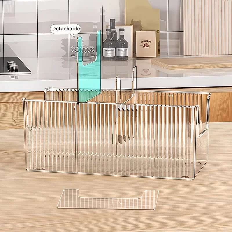 Clear Kitchen Storage Box with Detachable Dividers, Cabinet Caddy Holder
