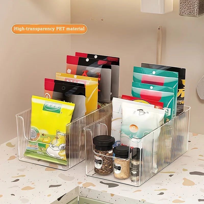 Clear Kitchen Storage Box with Detachable Dividers, Cabinet Caddy Holder