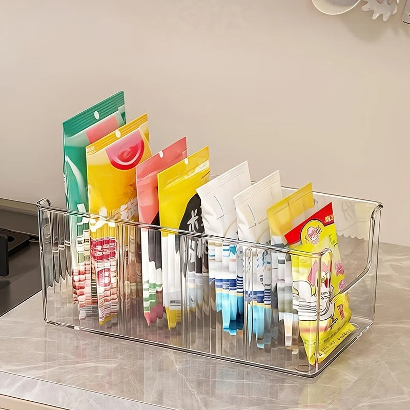 Clear Kitchen Storage Box with Detachable Dividers, Cabinet Caddy Holder
