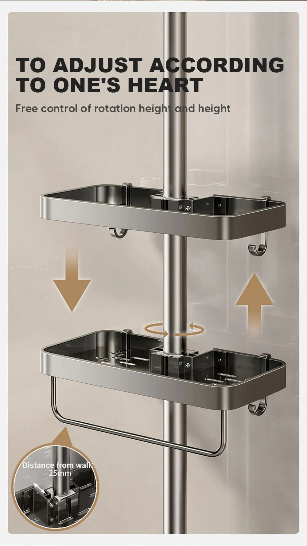 1/2PCS Punch-Free Shower Caddy With Towel Rod Bathroom Shelf