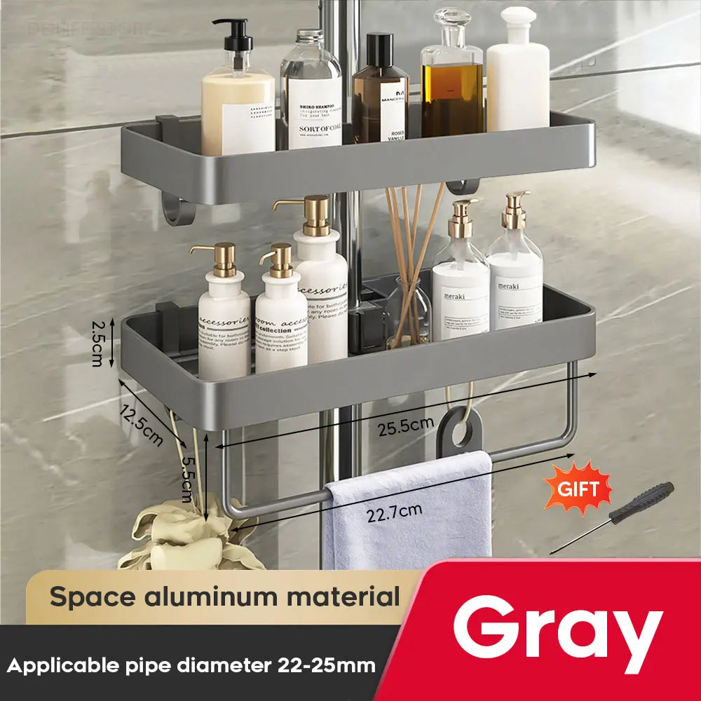1/2PCS Punch-Free Shower Caddy With Towel Rod Bathroom Shelf