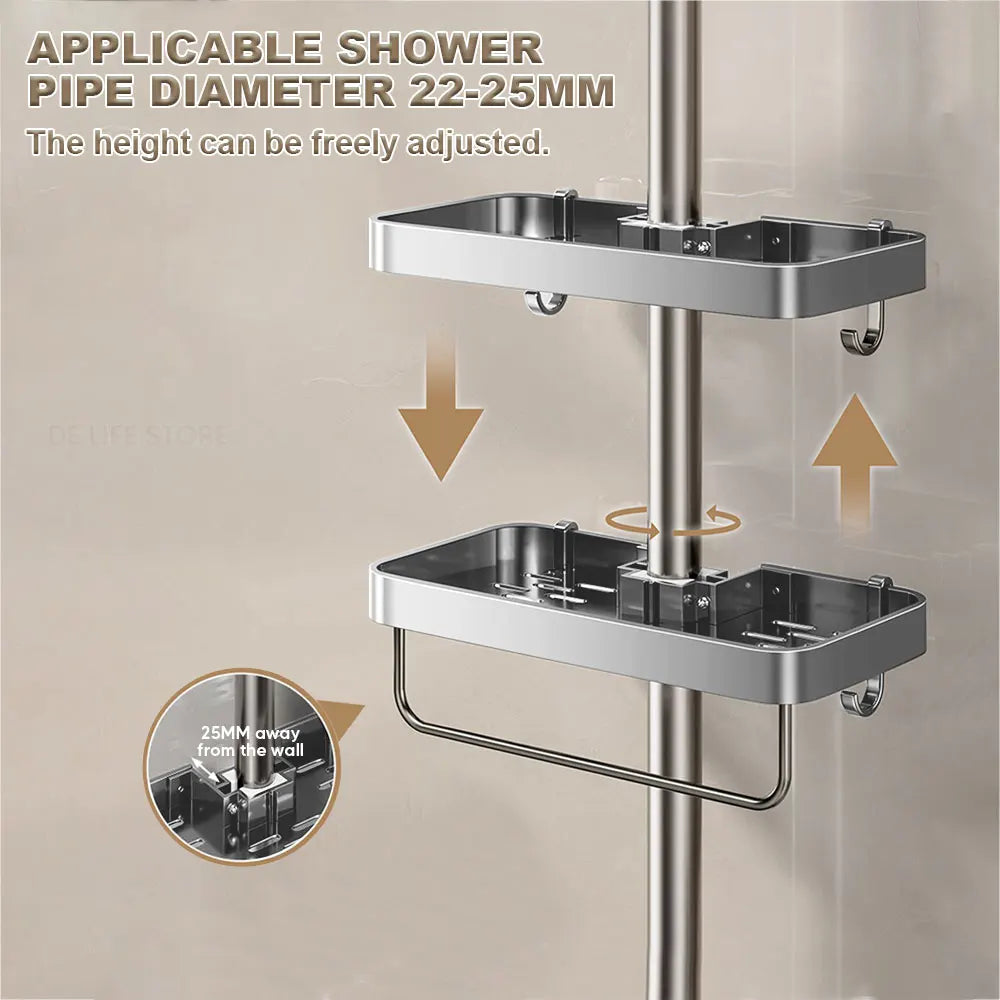 1/2PCS Punch-Free Shower Caddy With Towel Rod Bathroom Shelf