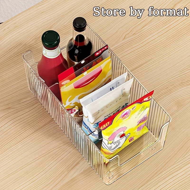 Clear Kitchen Storage Box with Detachable Dividers, Cabinet Caddy Holder