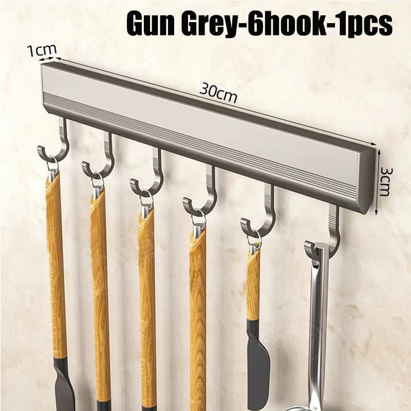 Kitchen Storage Rack Aluminum Alloy Hook Rack Wall