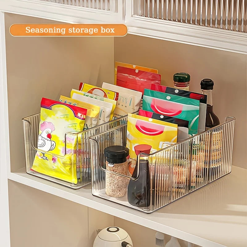 Clear Kitchen Storage Box with Detachable Dividers, Cabinet Caddy Holder