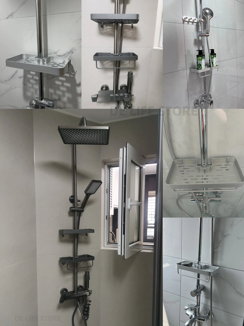 1/2PCS Punch-Free Shower Caddy With Towel Rod Bathroom Shelf