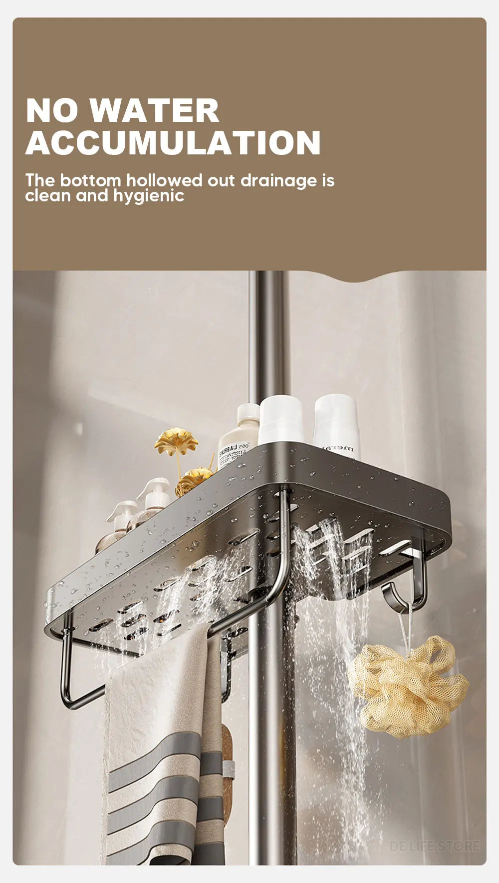 1/2PCS Punch-Free Shower Caddy With Towel Rod Bathroom Shelf
