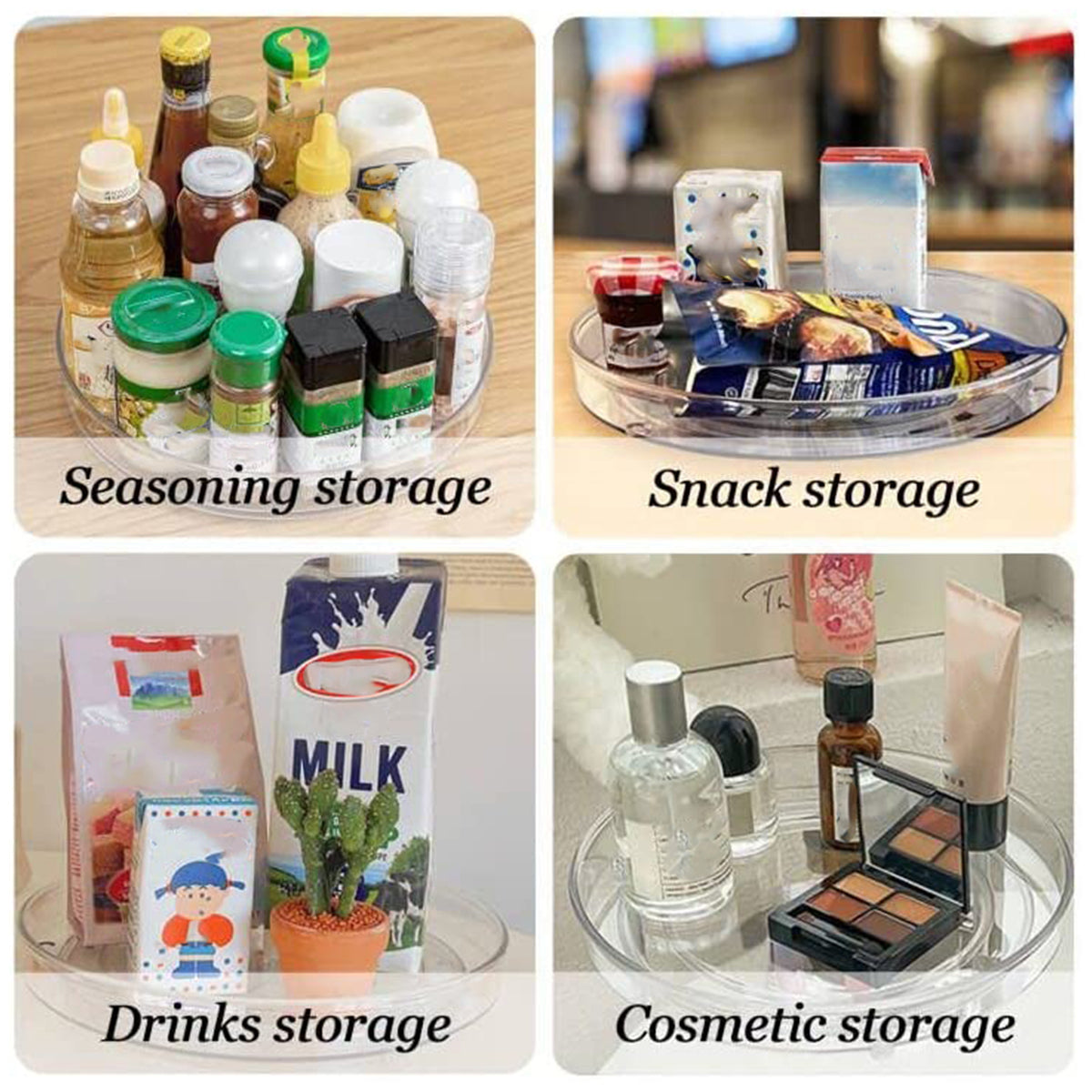 Turntable Organizer Multifunction Clear Rotating Storage Trays Plastic Kitchen Turntable Spice Rack Cosmetic Makeup Organizer