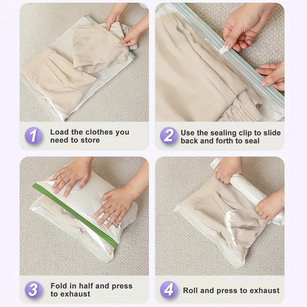 2pcs Vacuum Storage Bags, Hand-Rolled Travel Vacuum Storage Bags For Towels, Socks, Clothes, More , No Pump Needed