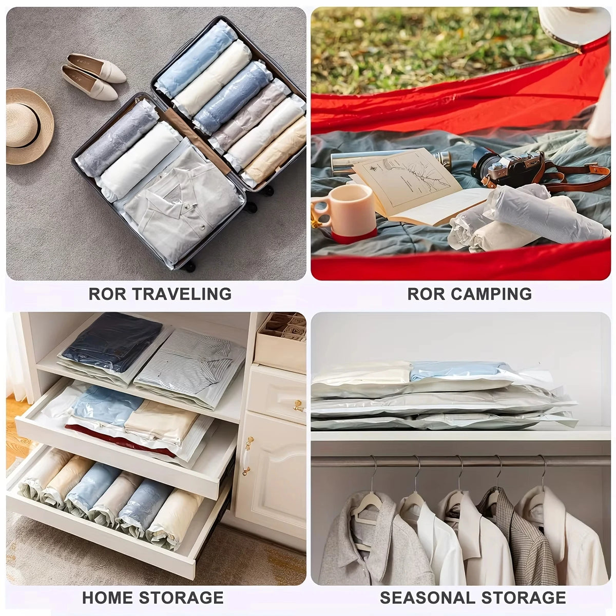 2pcs Vacuum Storage Bags, Hand-Rolled Travel Vacuum Storage Bags For Towels, Socks, Clothes, More , No Pump Needed