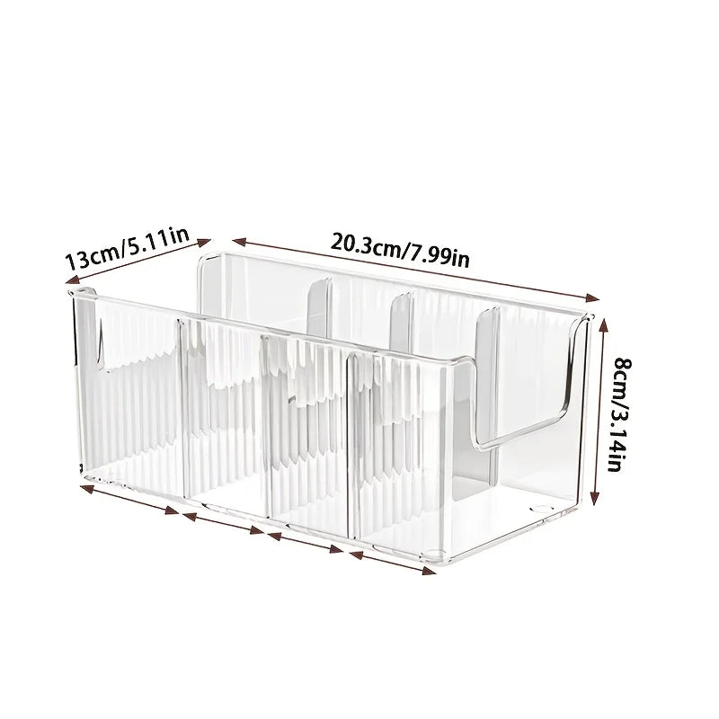 Clear Kitchen Storage Box with Detachable Dividers, Cabinet Caddy Holder