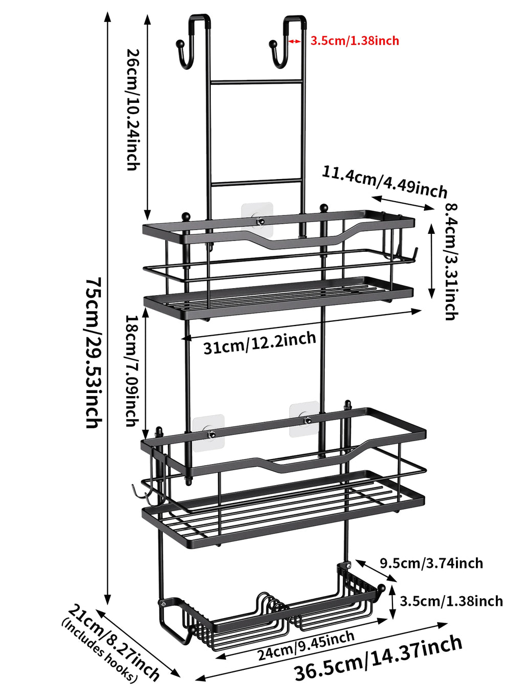 3-tier hanging shower caddy, large capacity hanging shower caddy