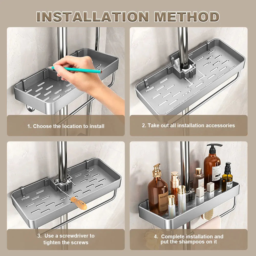 1/2PCS Punch-Free Shower Caddy With Towel Rod Bathroom Shelf