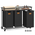 Laundry basket with 3 compartments, cart with shelf, black-brown