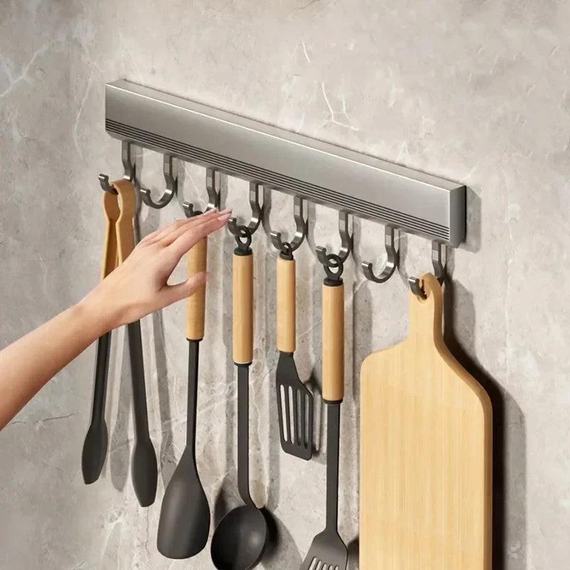 Kitchen Storage Rack Aluminum Alloy Hook Rack Wall