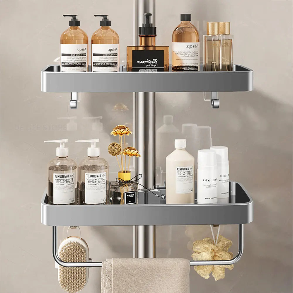 1/2PCS Punch-Free Shower Caddy With Towel Rod Bathroom Shelf