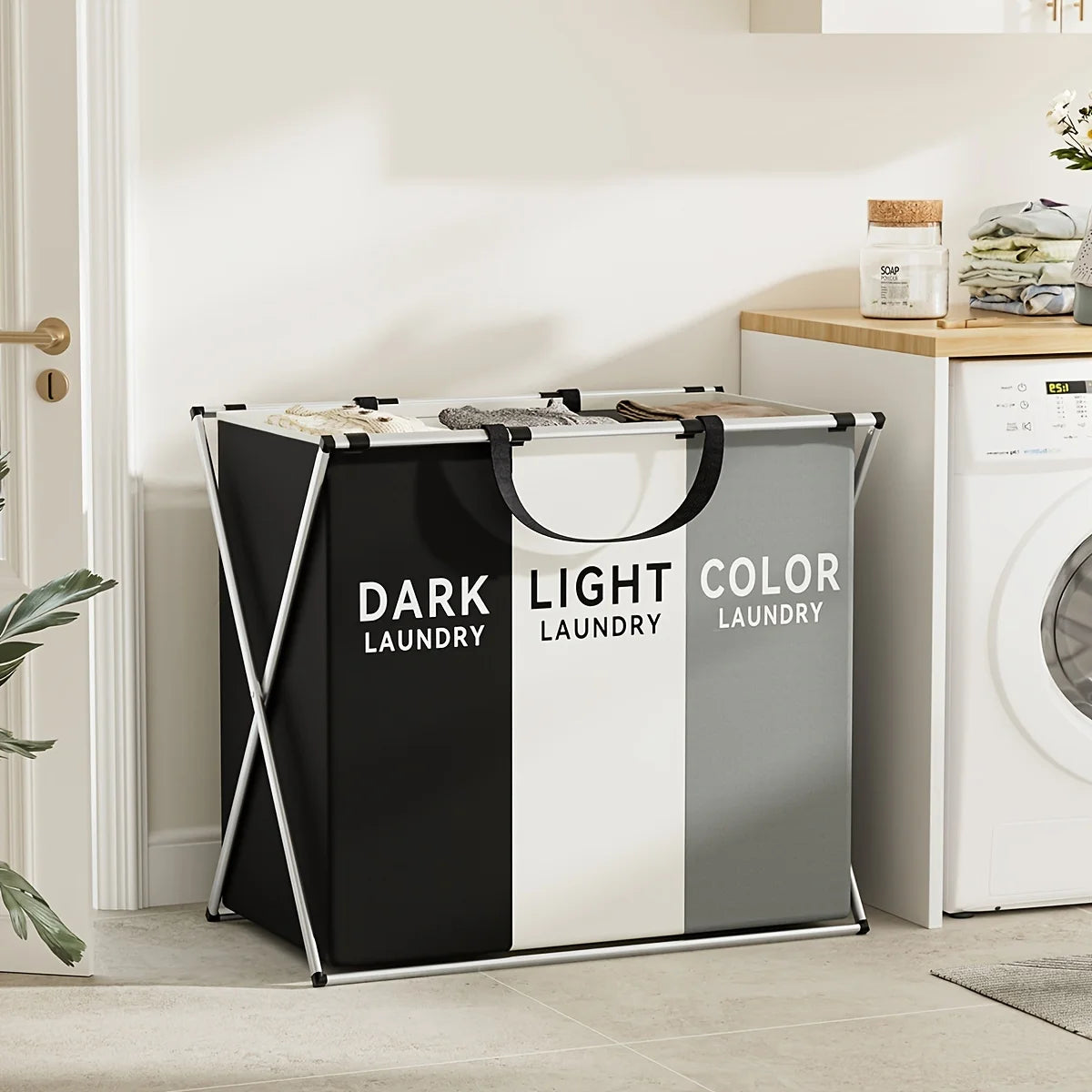 Large Laundry Hamper 3 Sections Divided Laundry Basket