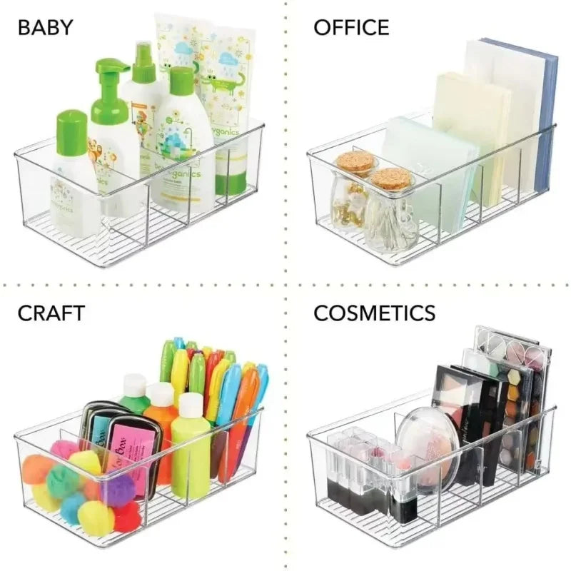 Refrigerator Organizer Bin Clear Plastic Food Storage Organizer Fridge Storage Box with Divider Freezer Pantry Kitchen Organizer