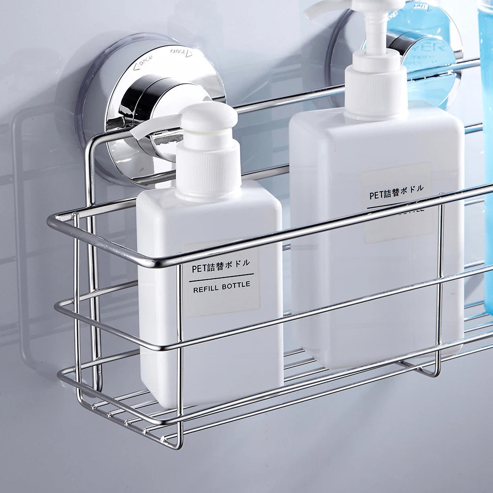 Shower Caddy Shelf Stainless Steel Suction Cup Shower Organizer Shelf No Drilling Heavy Duty Shower Caddy Rack for Bathroom
