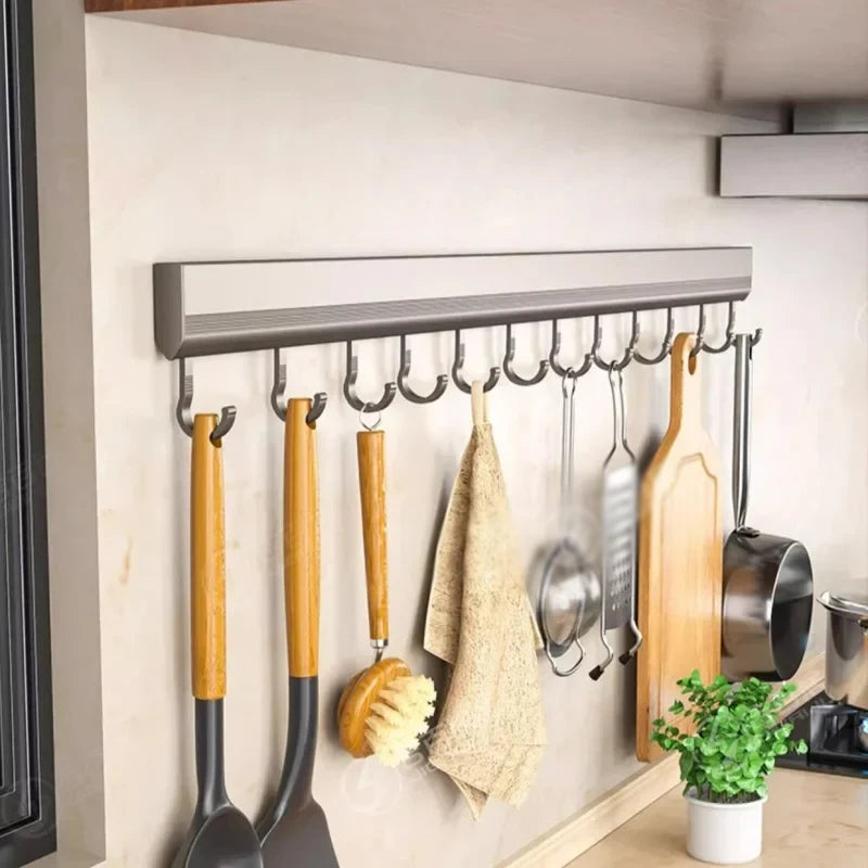 Kitchen Storage Rack Aluminum Alloy Hook Rack Wall