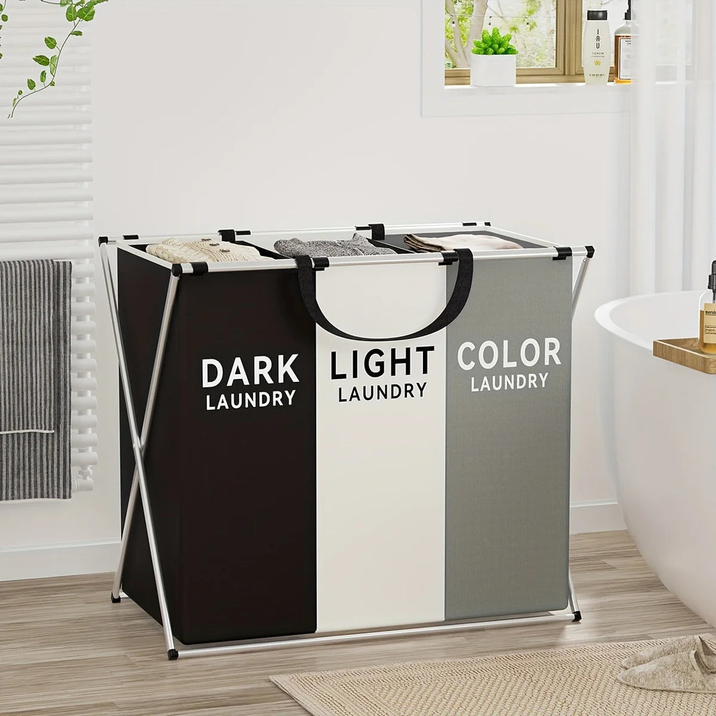 Large Laundry Hamper 3 Sections Divided Laundry Basket
