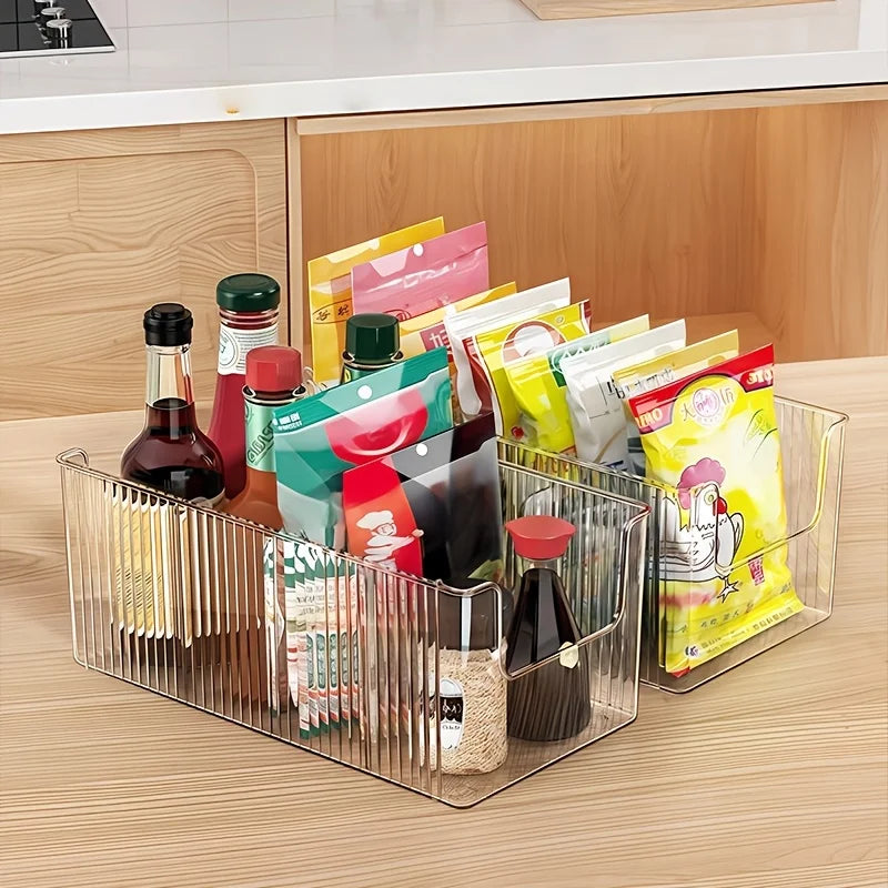 Clear Kitchen Storage Box with Detachable Dividers, Cabinet Caddy Holder