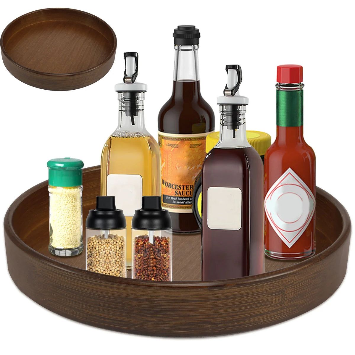 Wood Rotating Container for Cabinet Pantry Kitchen