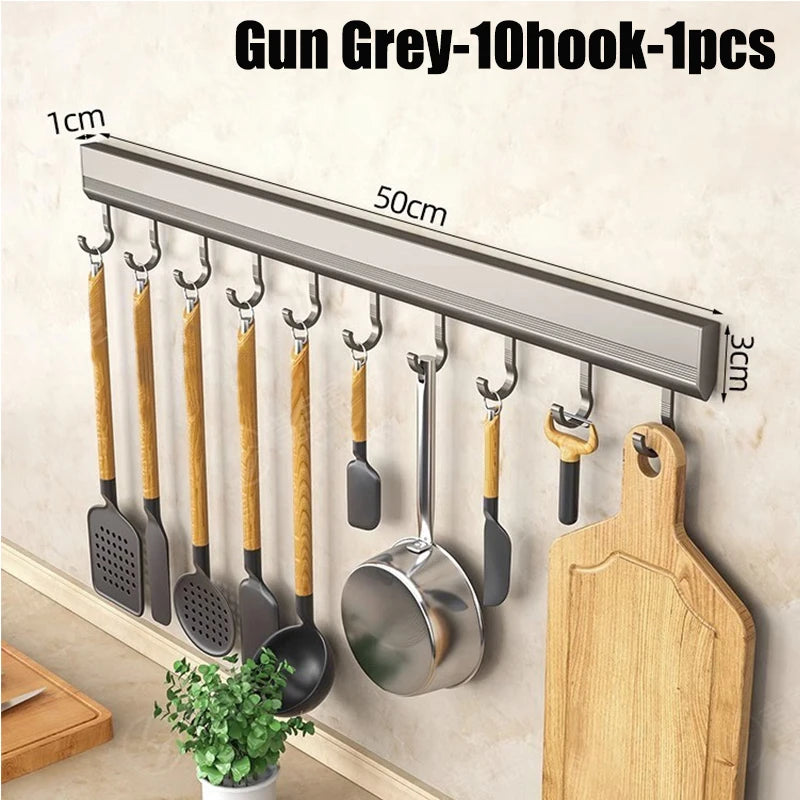 Kitchen Storage Rack Aluminum Alloy Hook Rack Wall