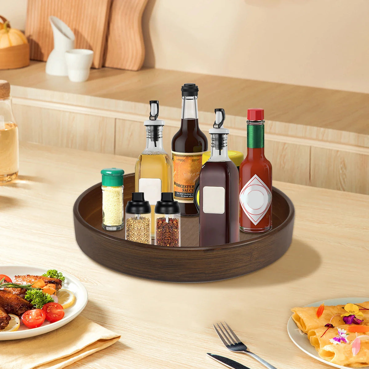 Wood Rotating Container for Cabinet Pantry Kitchen
