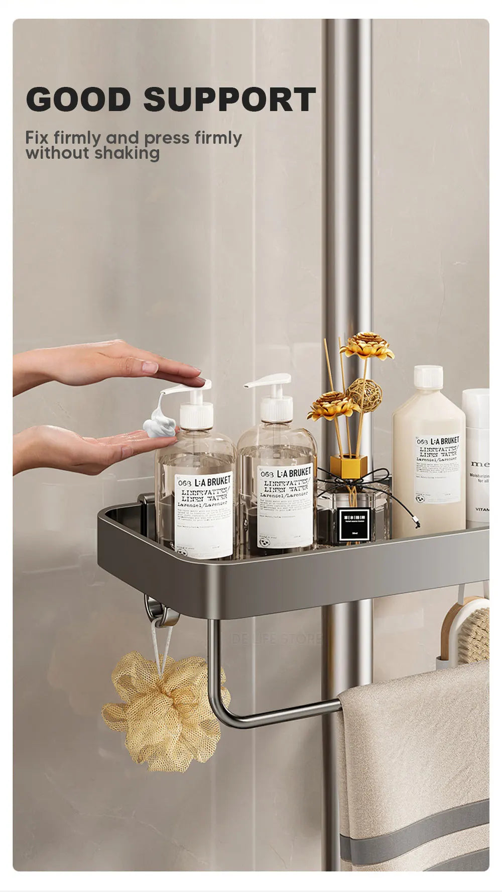 1/2PCS Punch-Free Shower Caddy With Towel Rod Bathroom Shelf