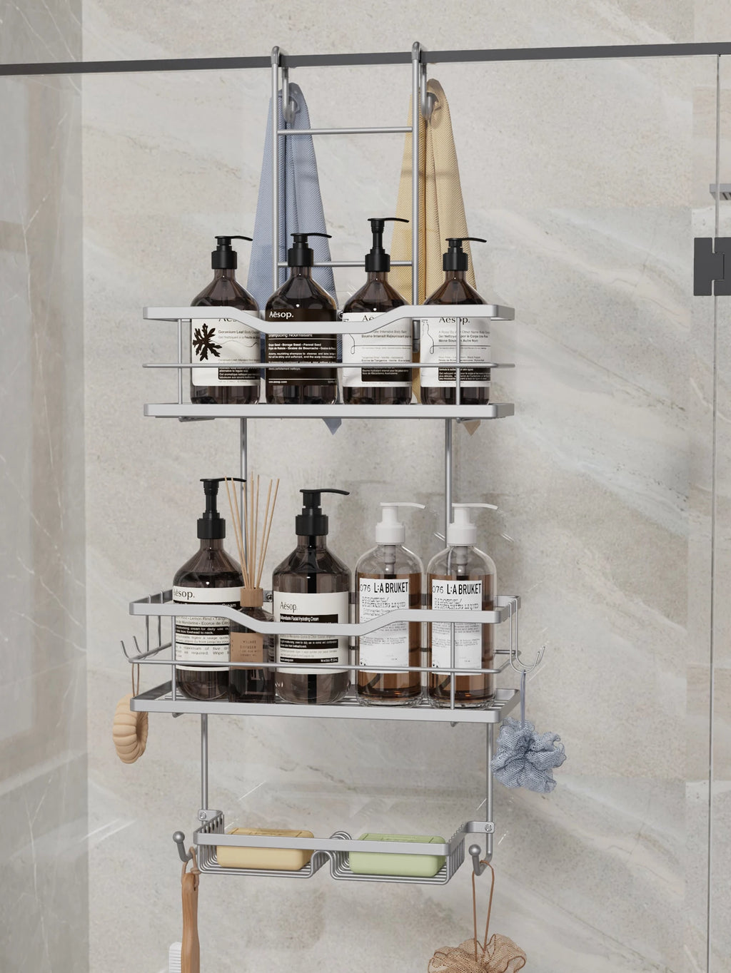 3-tier hanging shower caddy, large capacity hanging shower caddy