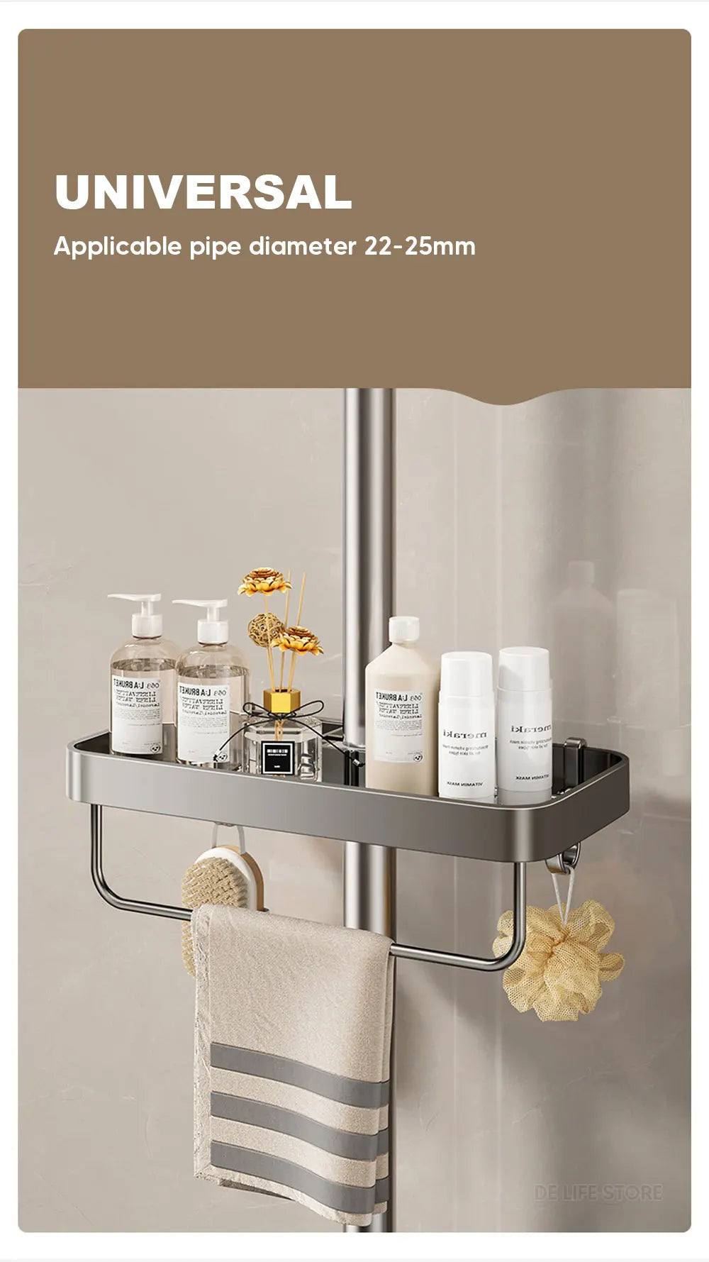 1/2PCS Punch-Free Shower Caddy With Towel Rod Bathroom Shelf